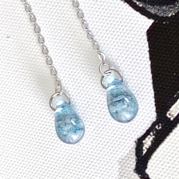 925 Sterling Silver Blue Water Drop Earrings - Picture 6 of 6